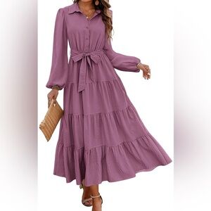 Fashion Elegant Mauve Tiered Ruffle  Maxi Dress size Small